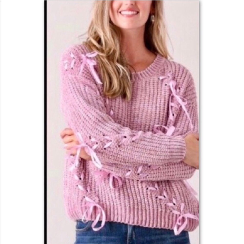 PLUS GREY SATIN LACED RIBBON SWEATER - Picture 2 of 9